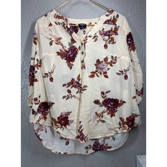 Torrid Harper Womens Peach Floral Button Front 3/4 Sleeve Blouse Size 00 - Picture 1 of 5